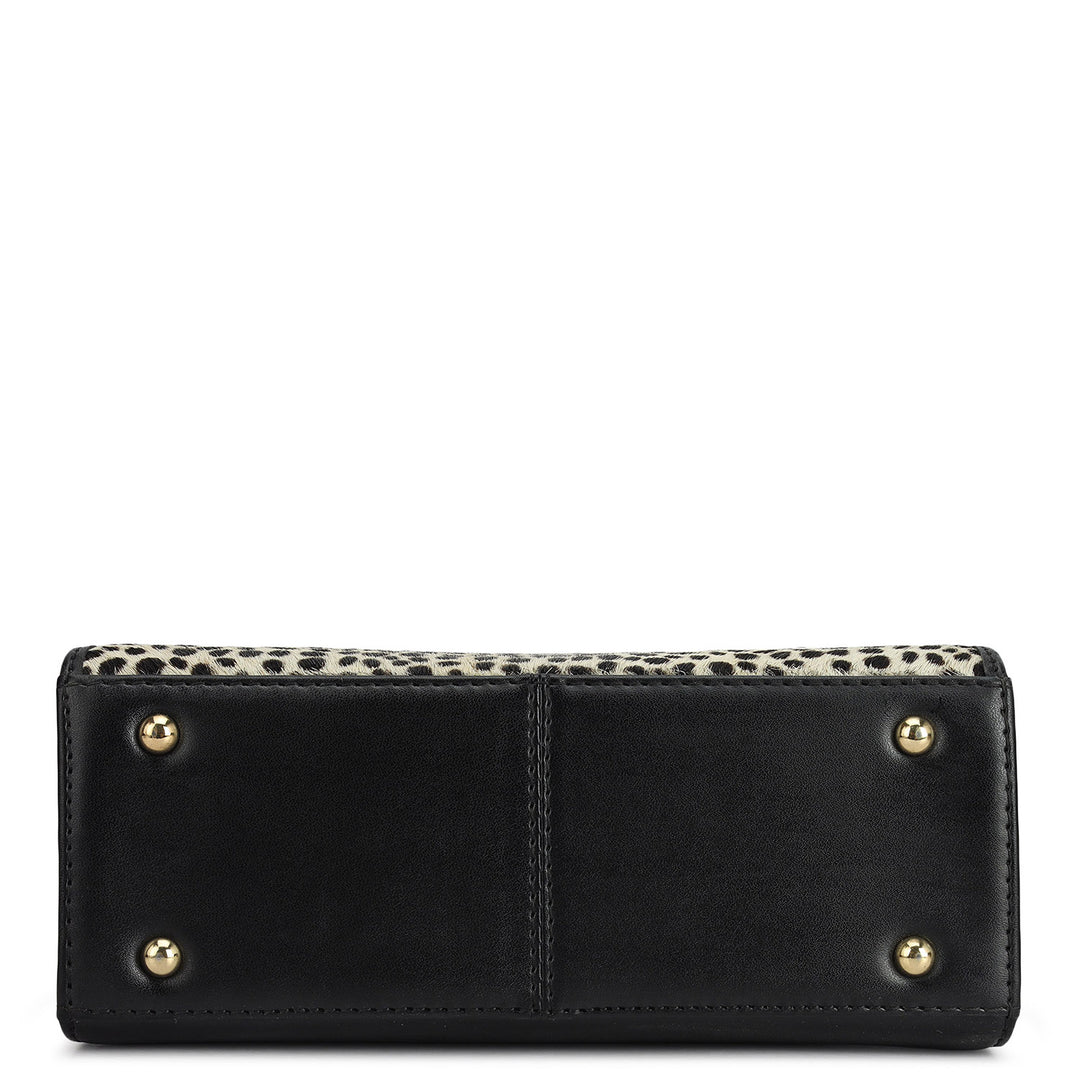 Small Fur Plain Leather Sling - Off White & Black