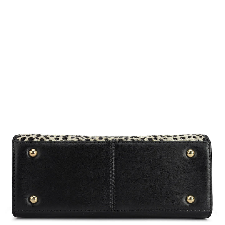 Small Fur Plain Leather Sling - Off White & Black