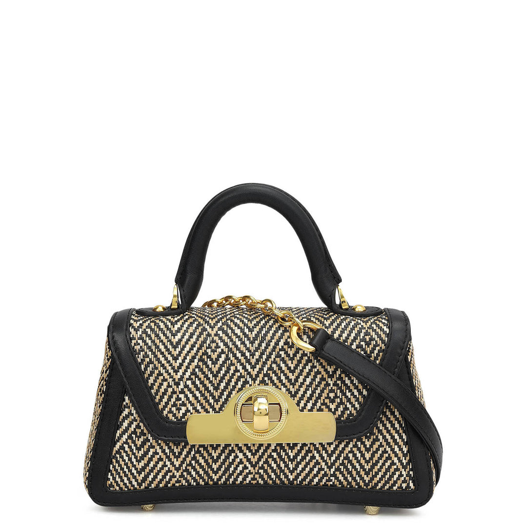 Small Canvas Plain Leather Sling - Beige & Black