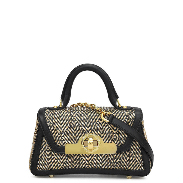 Small Canvas Plain Leather Sling - Beige & Black