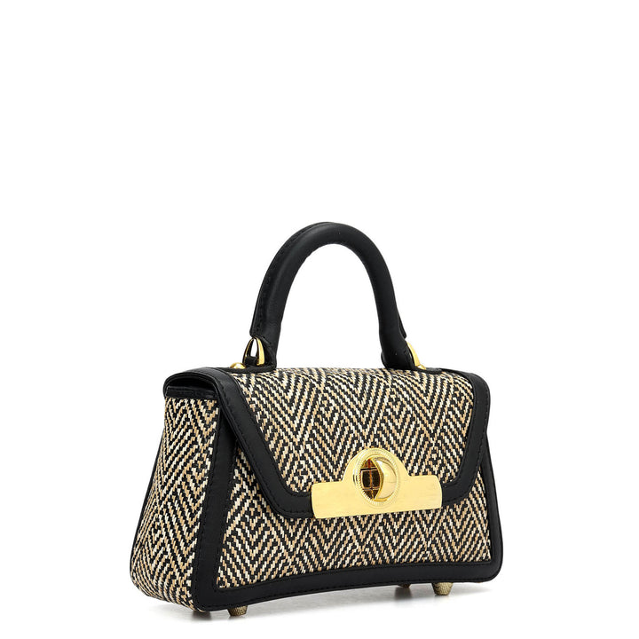 Small Canvas Plain Leather Sling - Beige & Black