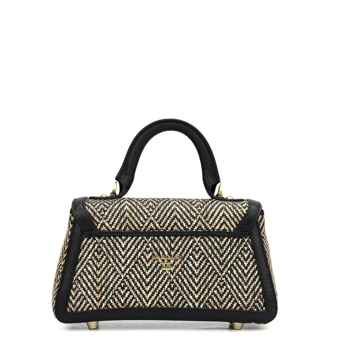 Small Canvas Plain Leather Sling - Beige & Black