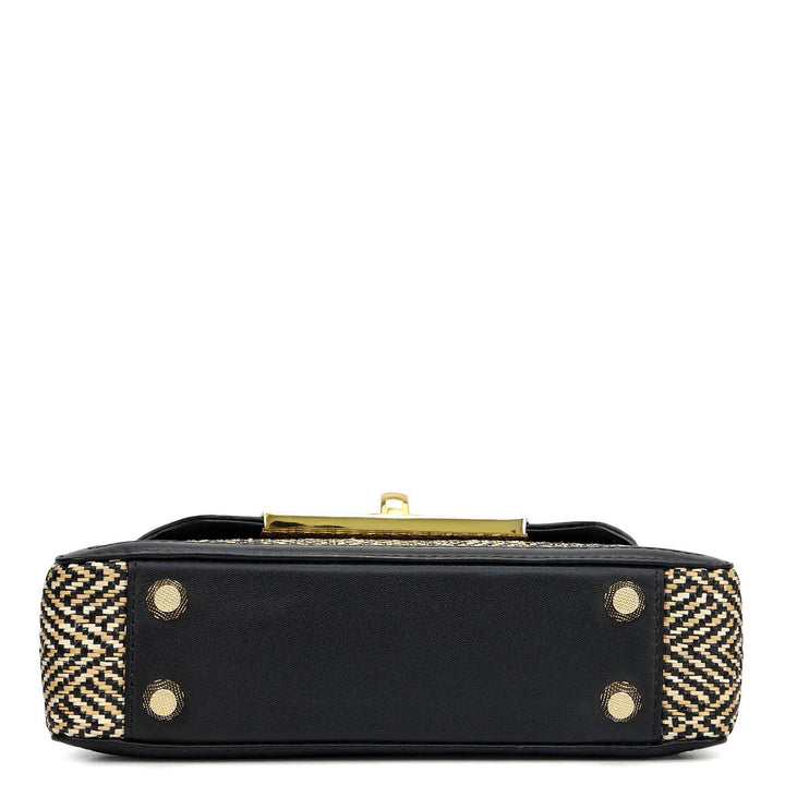 Small Canvas Plain Leather Sling - Beige & Black