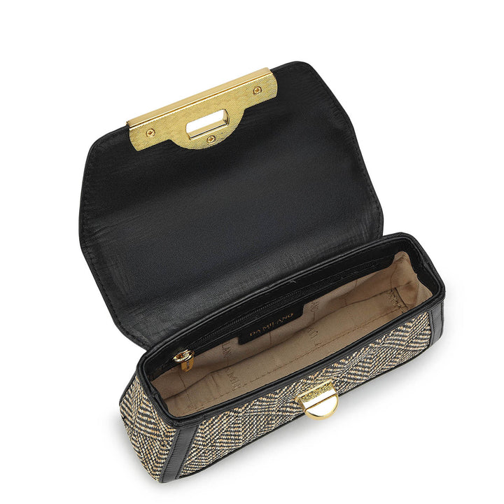 Small Canvas Plain Leather Sling - Beige & Black