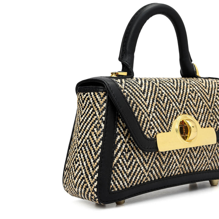 Small Canvas Plain Leather Sling - Beige & Black