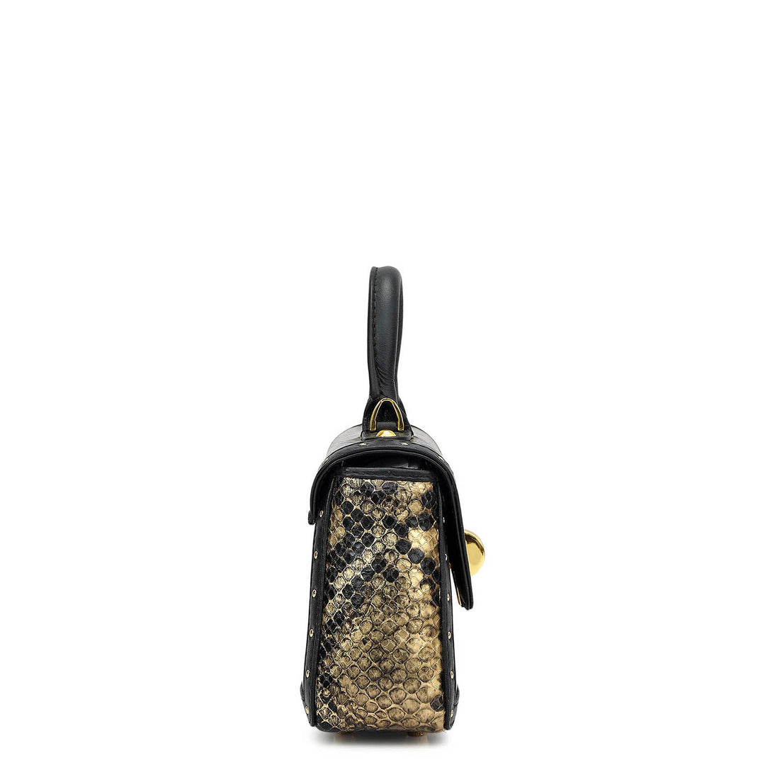 Small Snake Plain Leather Sling - Black & Gold