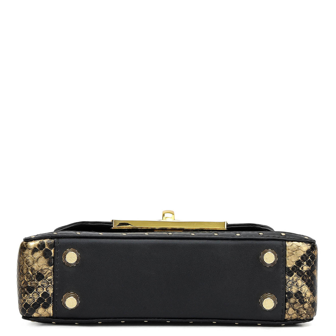 Small Snake Plain Leather Sling - Black & Gold