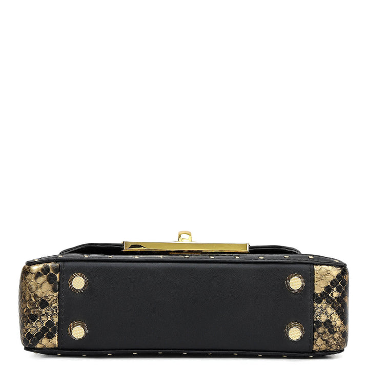 Small Snake Plain Leather Sling - Black & Gold