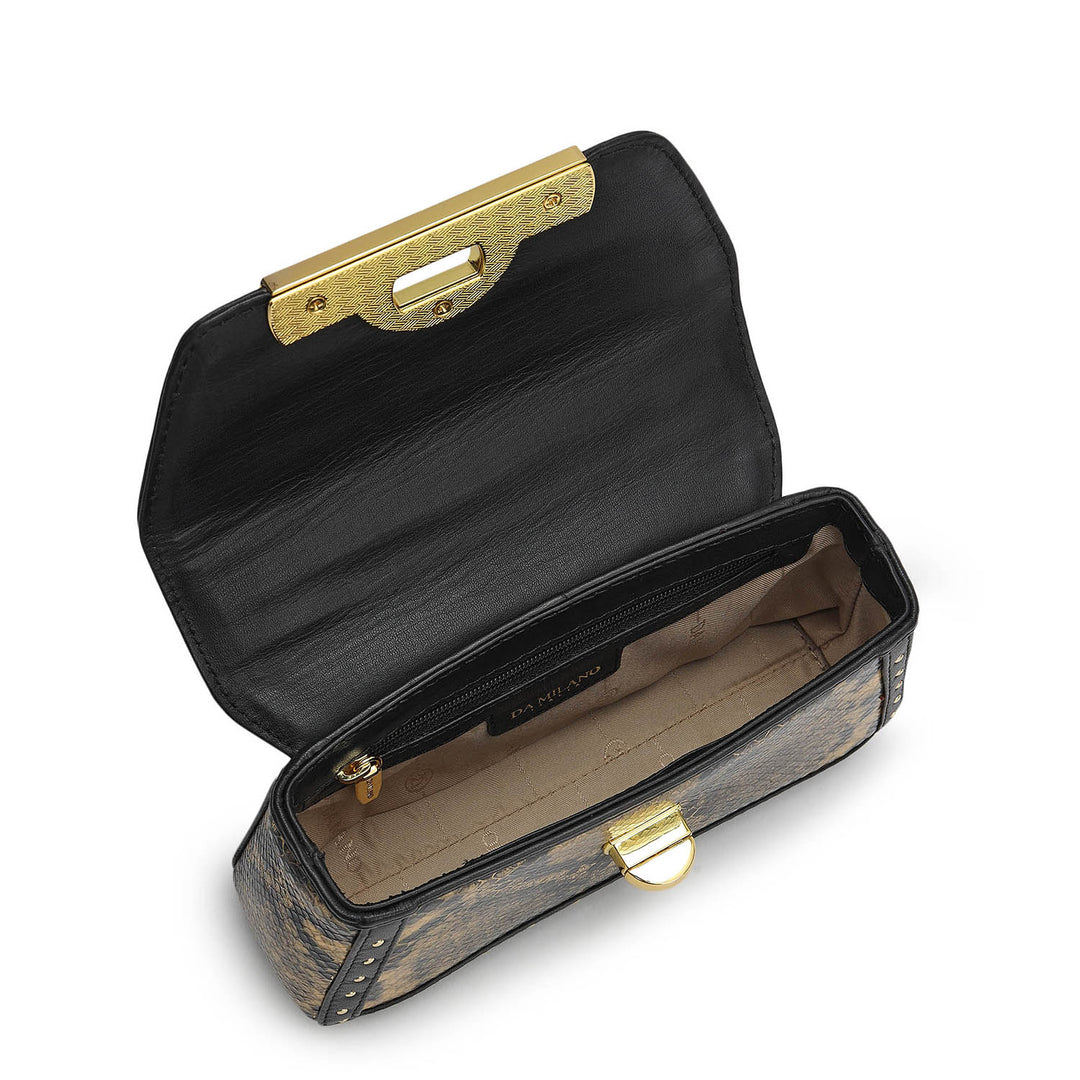 Small Snake Plain Leather Sling - Black & Gold