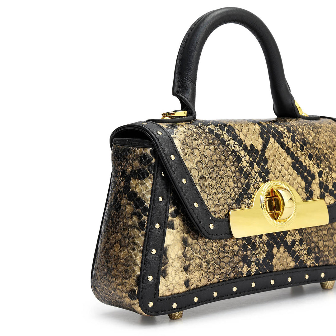 Small Snake Plain Leather Sling - Black & Gold