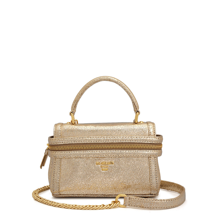 Small Metallic Leather Satchel - Gold