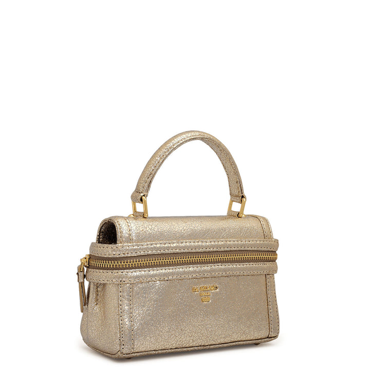 Small Metallic Leather Satchel - Gold