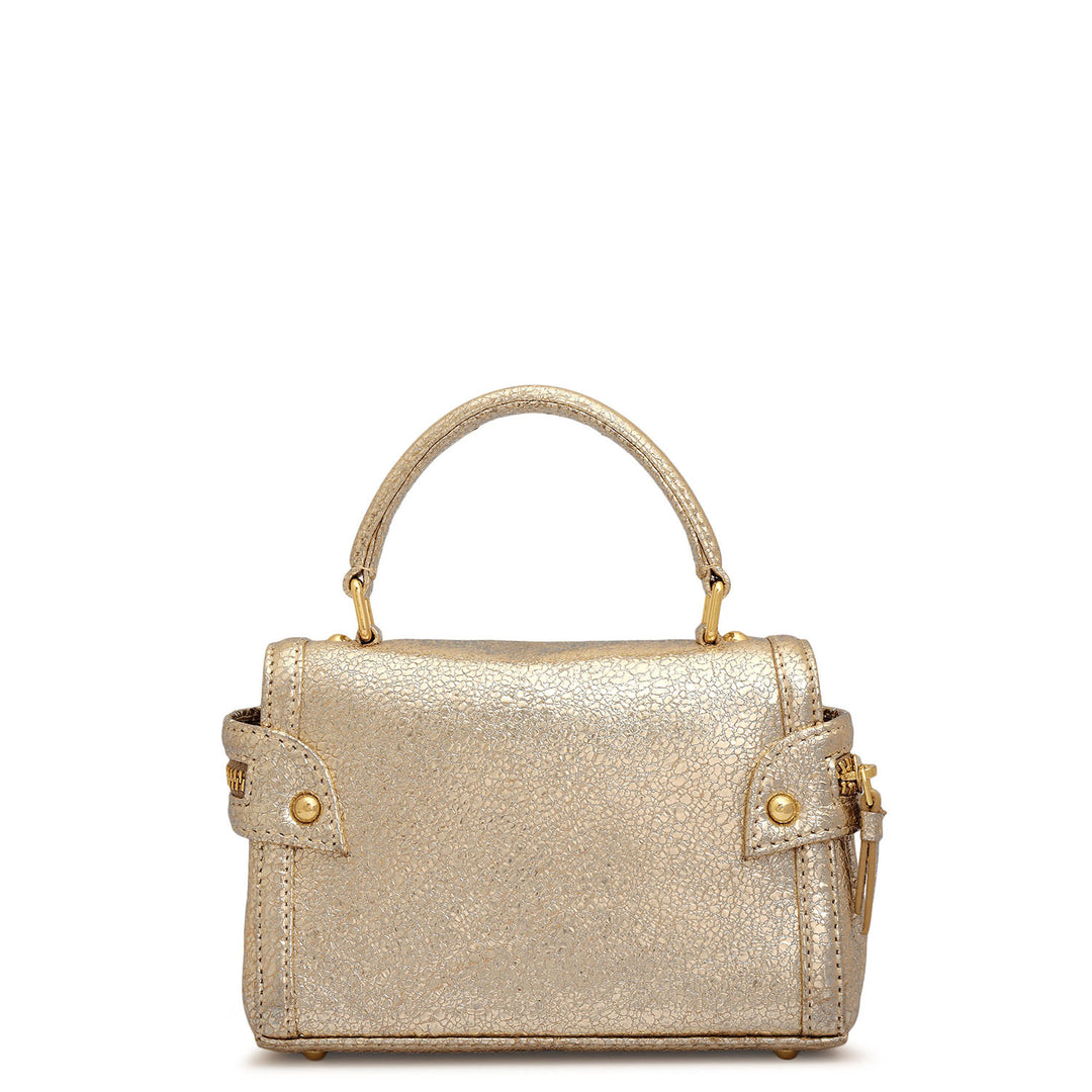 Small Metallic Leather Satchel - Gold