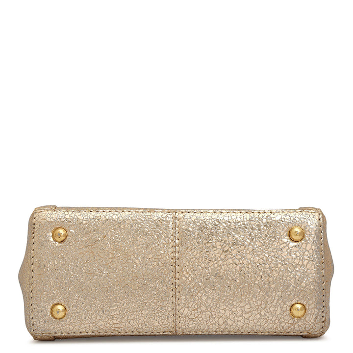 Small Metallic Leather Satchel - Gold