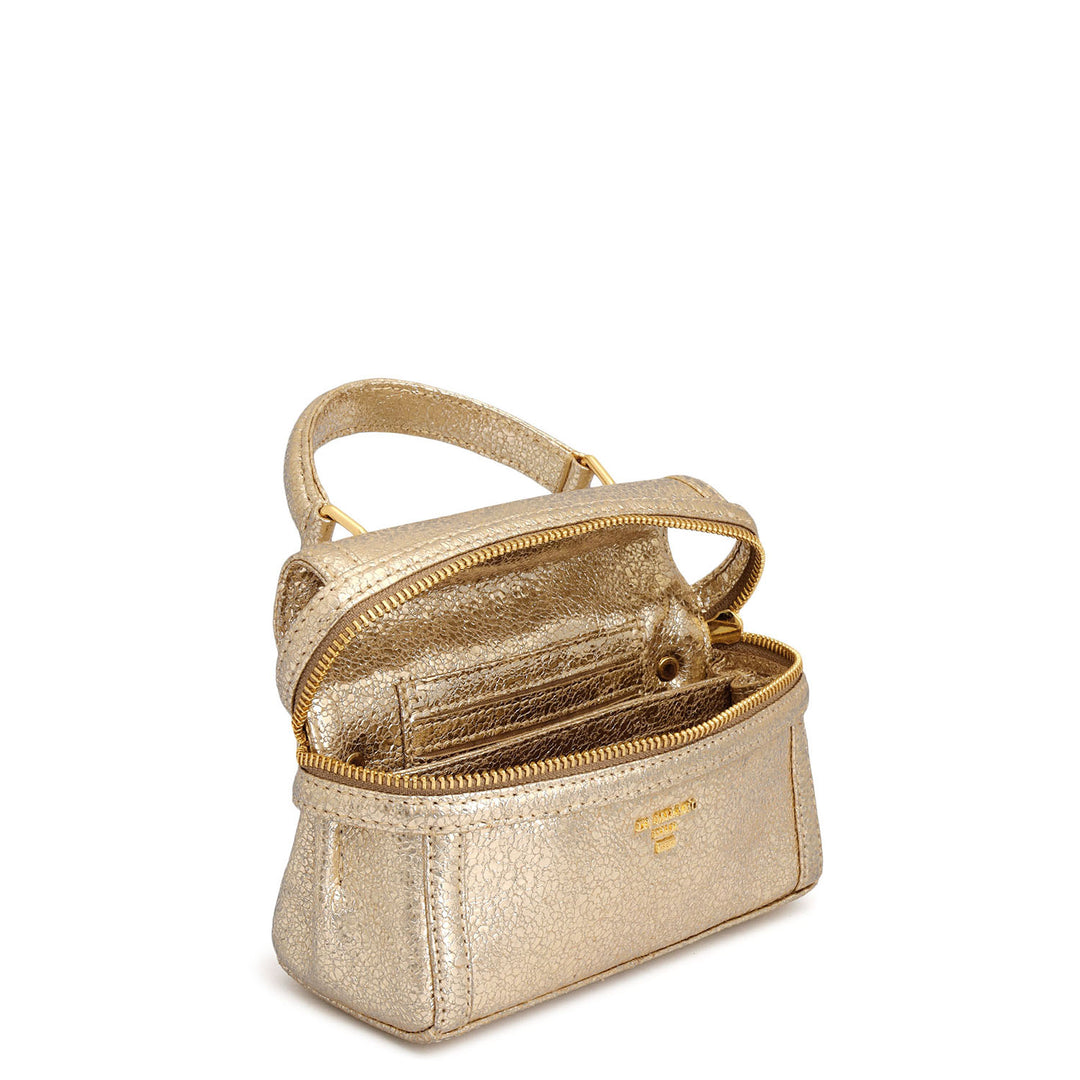 Small Metallic Leather Satchel - Gold