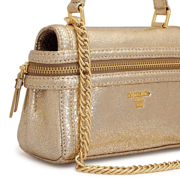 Small Metallic Leather Satchel - Gold