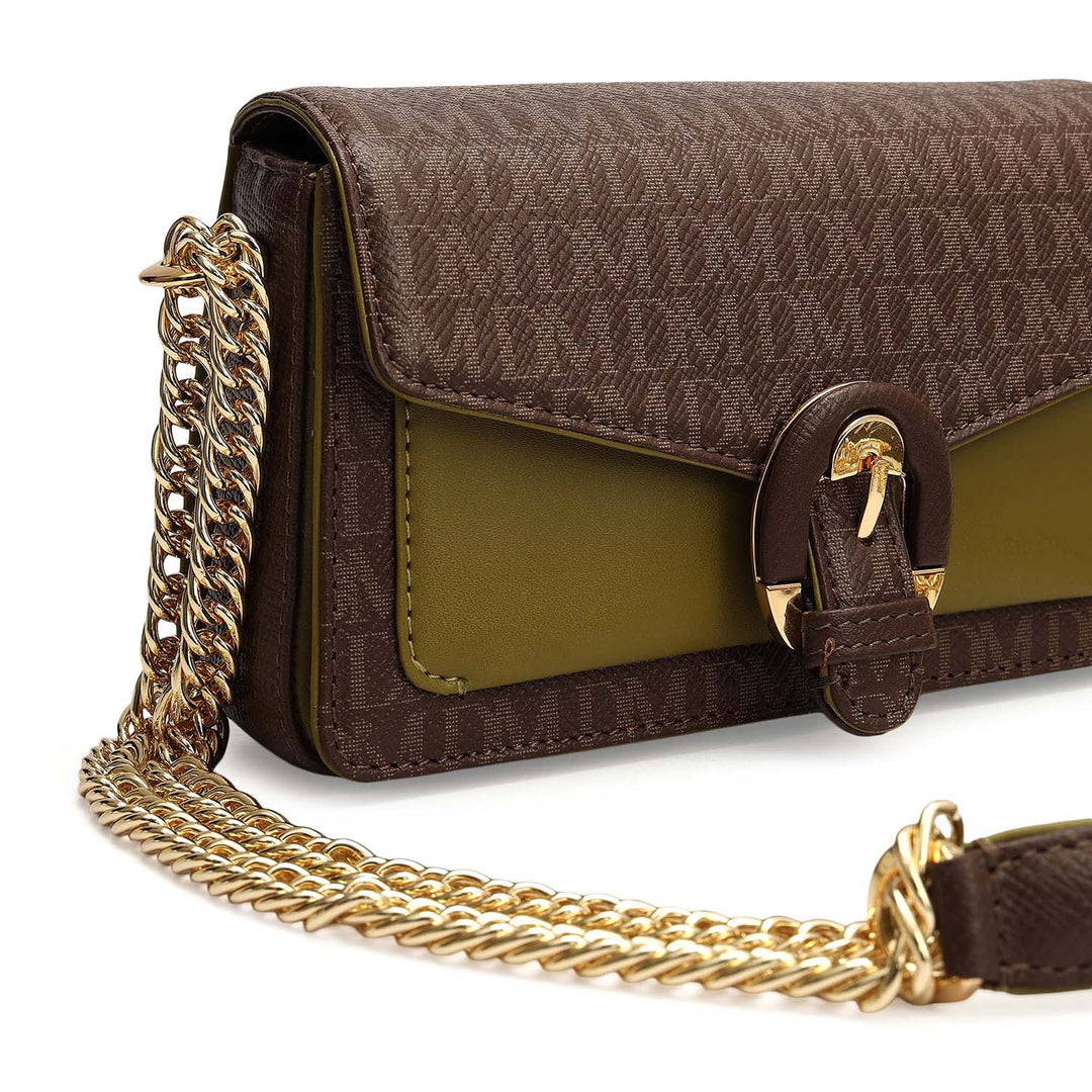 Small Monogram Leather Sling - Walnut & Lime