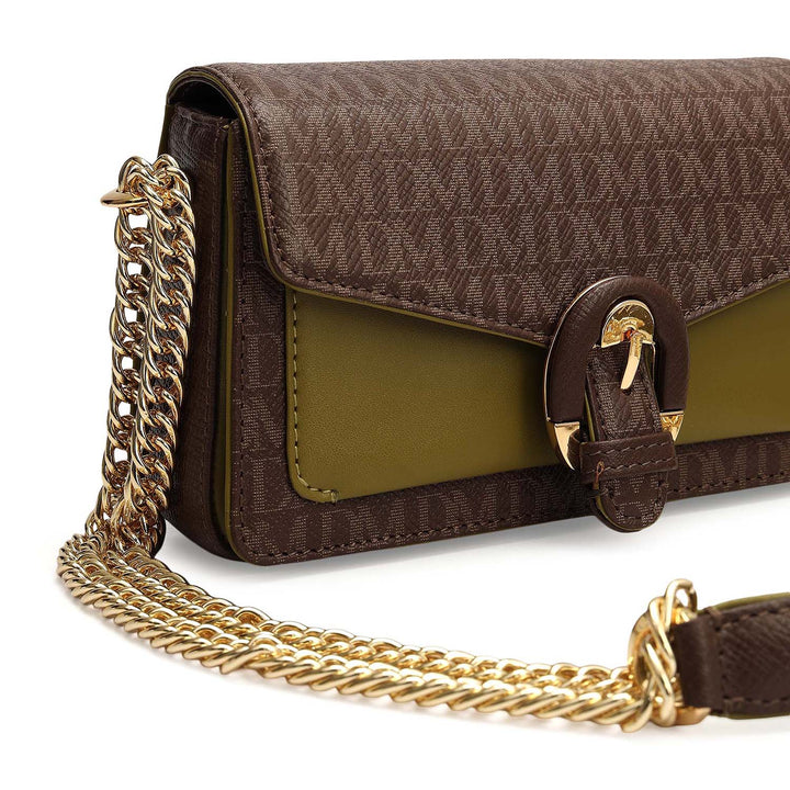 Small Monogram Leather Sling - Walnut & Lime