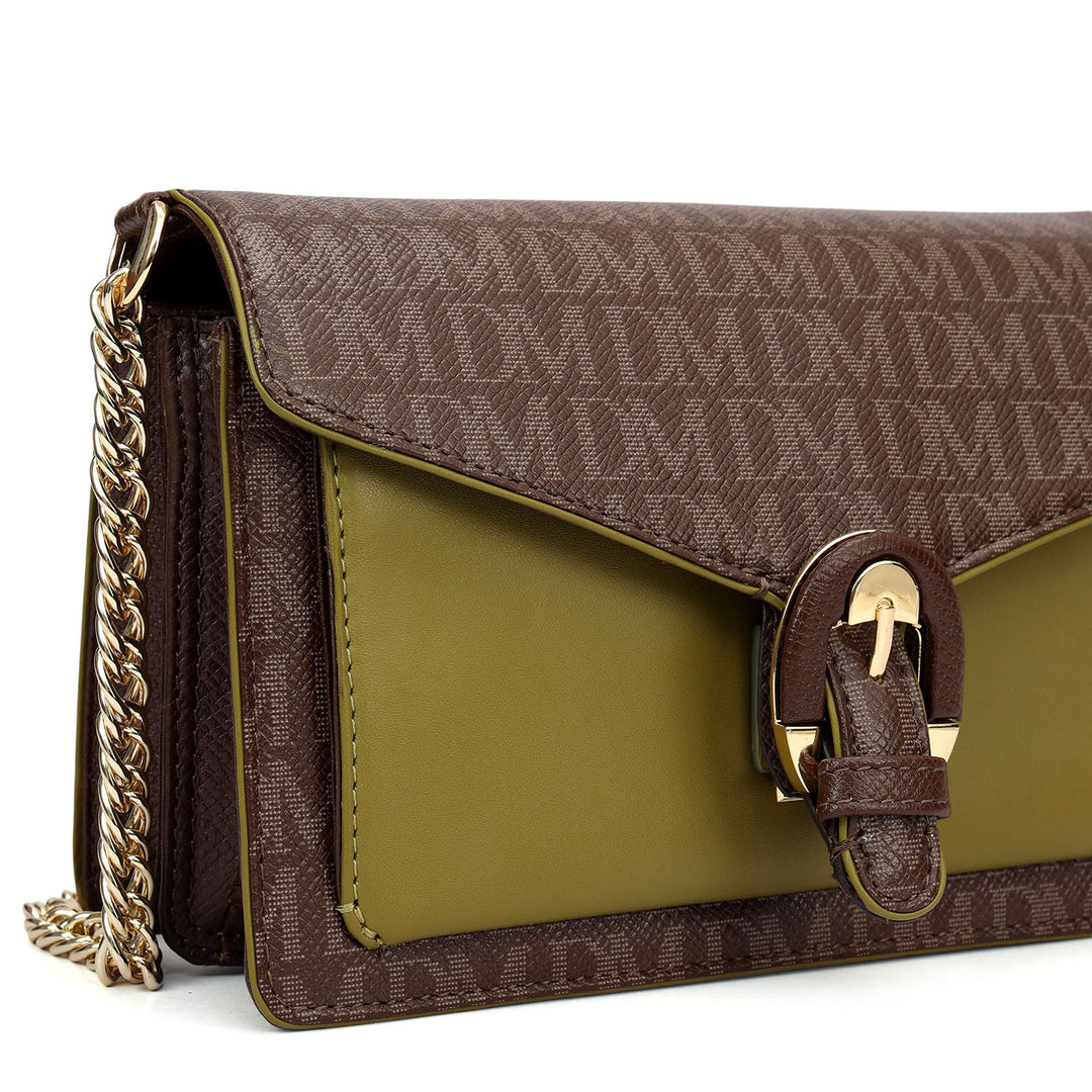 Small Monogram Plain Leather Sling - Walnut & Lime
