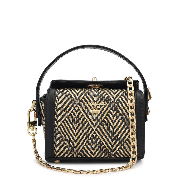 Small Canvas Plain Leather Sling - Beige & Black