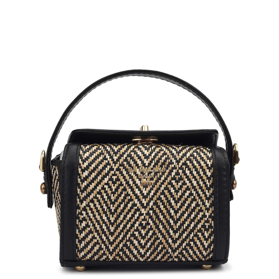 Small Canvas Plain Leather Sling - Beige & Black