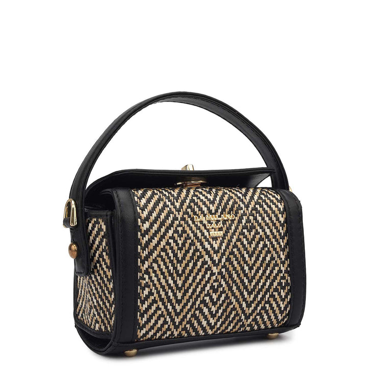 Small Canvas Plain Leather Sling - Beige & Black