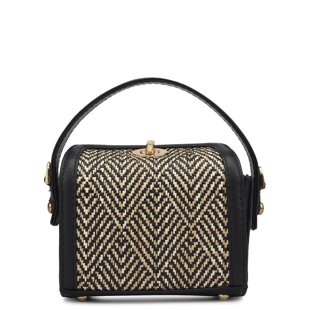 Small Canvas Plain Leather Sling - Beige & Black