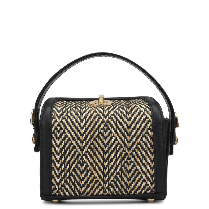 Small Canvas Plain Leather Sling - Beige & Black