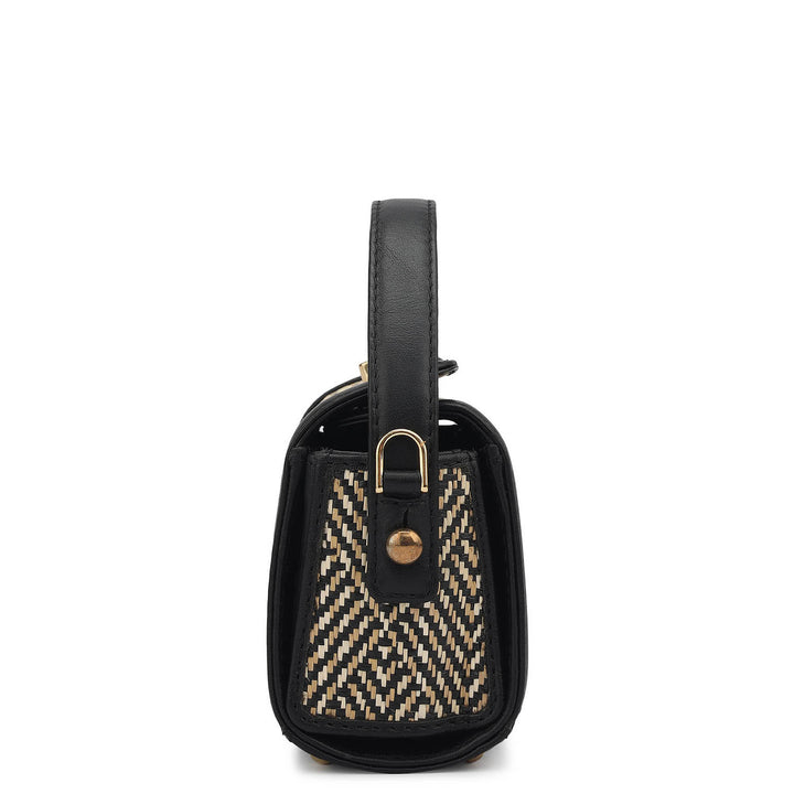Small Canvas Plain Leather Sling - Beige & Black