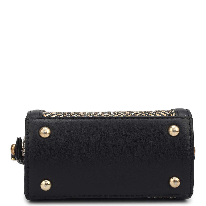Small Canvas Plain Leather Sling - Beige & Black