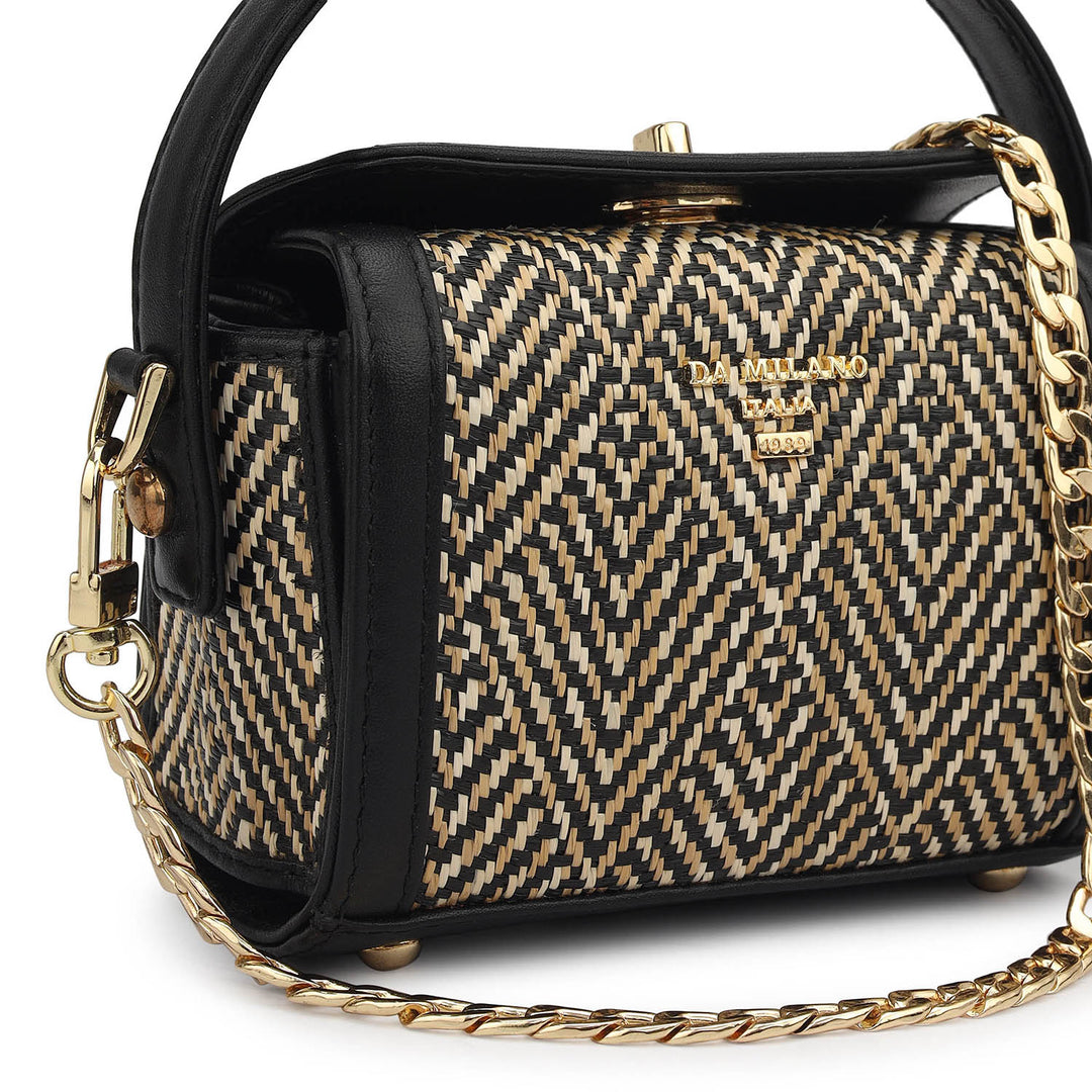 Small Canvas Plain Leather Sling - Beige & Black
