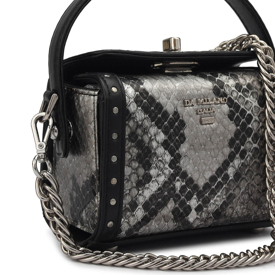 Small Snake Leather Sling - Silver & Black