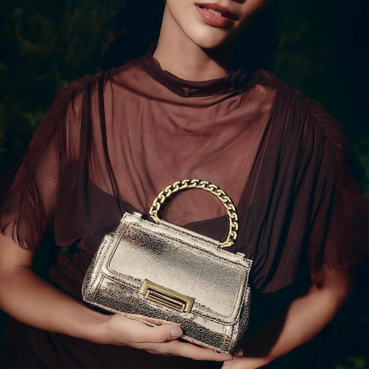 Small Metallic Leather Sling - Gold