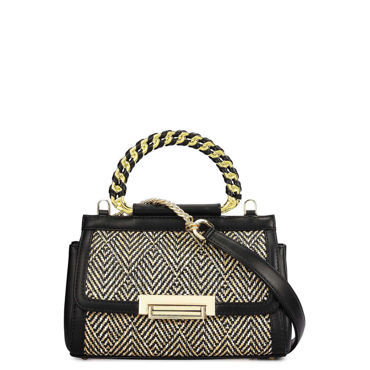 Small Canvas Plain Leather Sling - Beige & Black