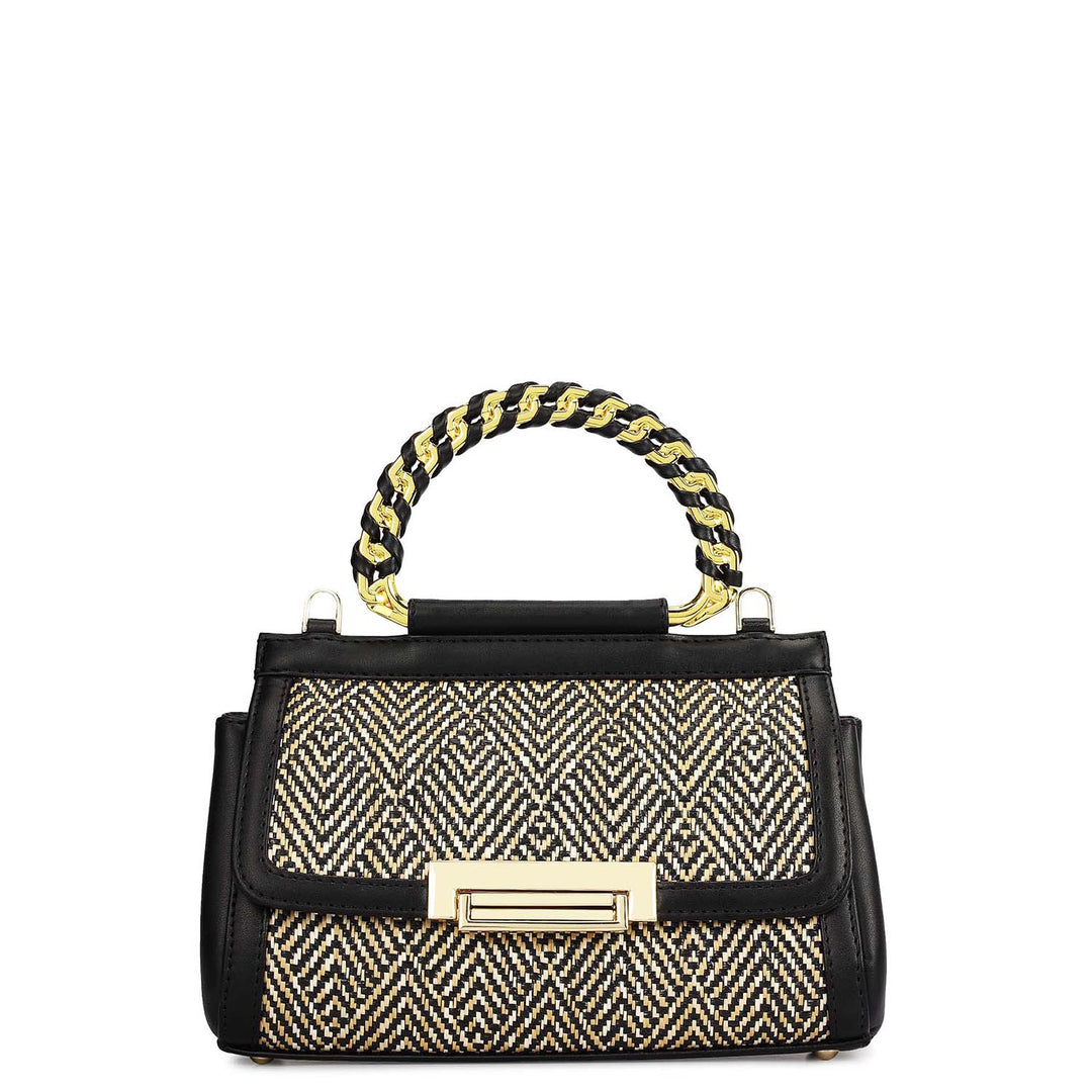 Small Canvas Plain Leather Sling - Beige & Black