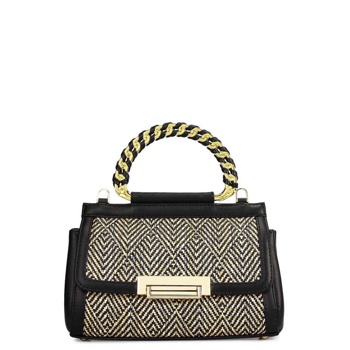 Small Canvas Plain Leather Sling - Beige & Black