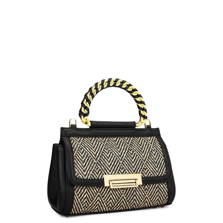 Small Canvas Plain Leather Sling - Beige & Black