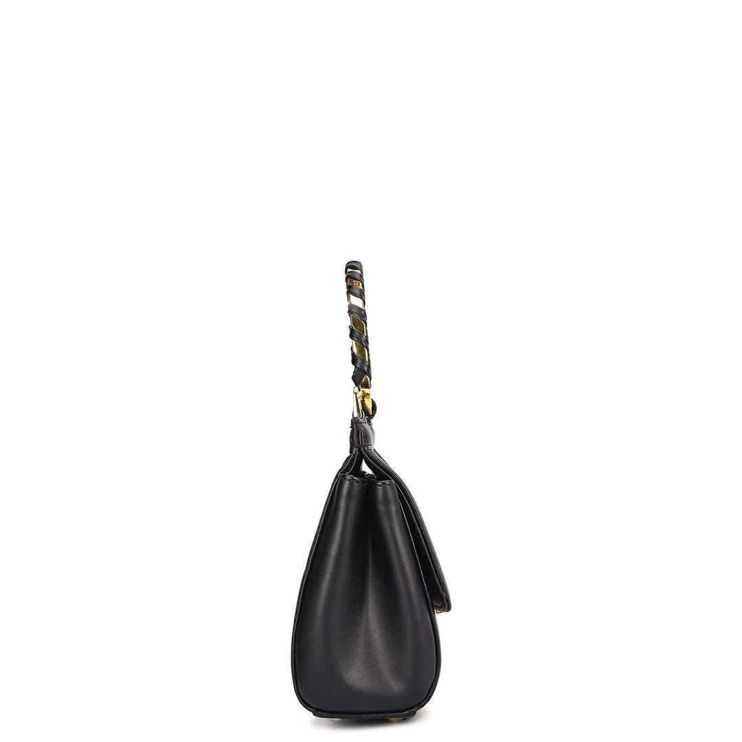 Small Canvas Plain Leather Sling - Beige & Black