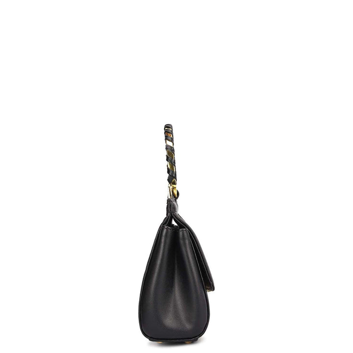 Small Canvas Plain Leather Sling - Beige & Black
