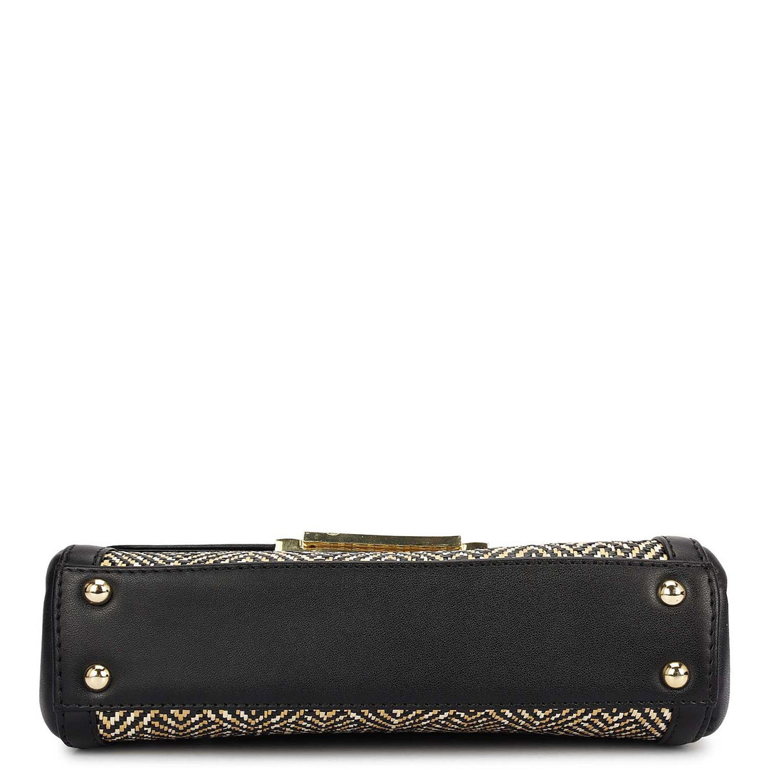 Small Canvas Plain Leather Sling - Beige & Black