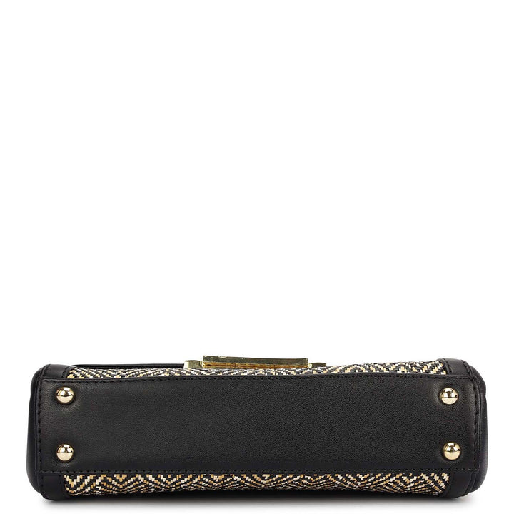 Small Canvas Plain Leather Sling - Beige & Black