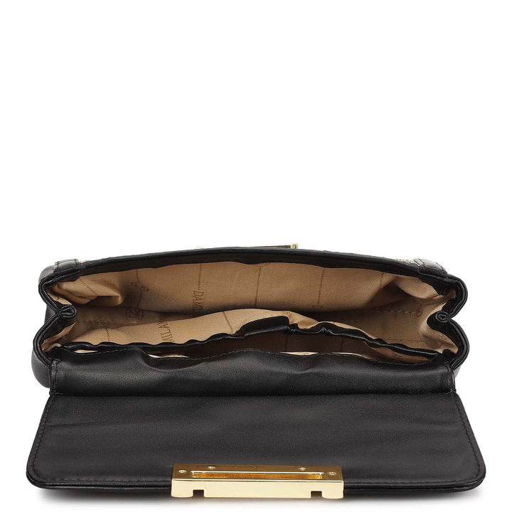 Small Canvas Plain Leather Sling - Beige & Black