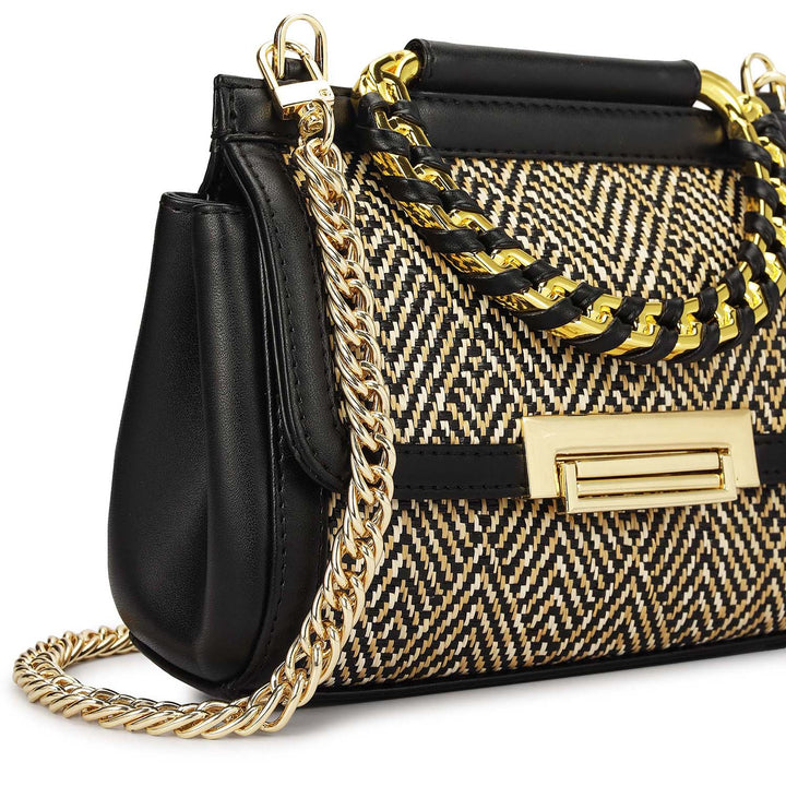 Small Canvas Plain Leather Sling - Beige & Black
