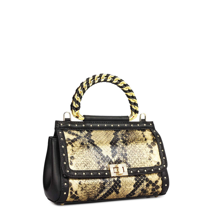 Small Snake Plain Leather Sling - Gold & Black