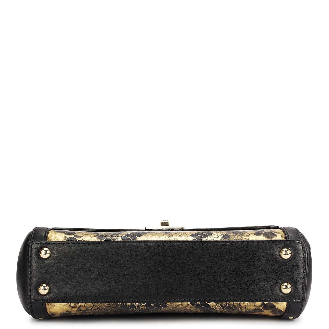 Small Snake Plain Leather Sling - Gold & Black