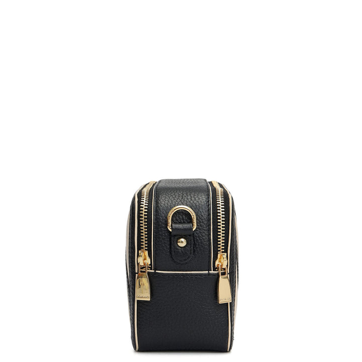 Small Wax Leather Sling - Black & Marshmallow