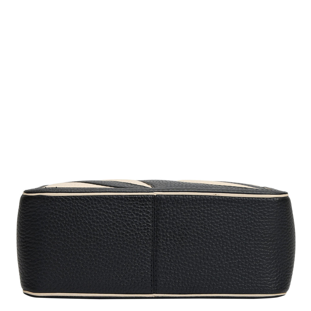 Small Wax Leather Sling - Black & Marshmallow