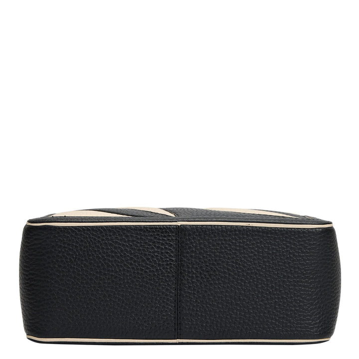 Small Wax Leather Sling - Black & Marshmallow