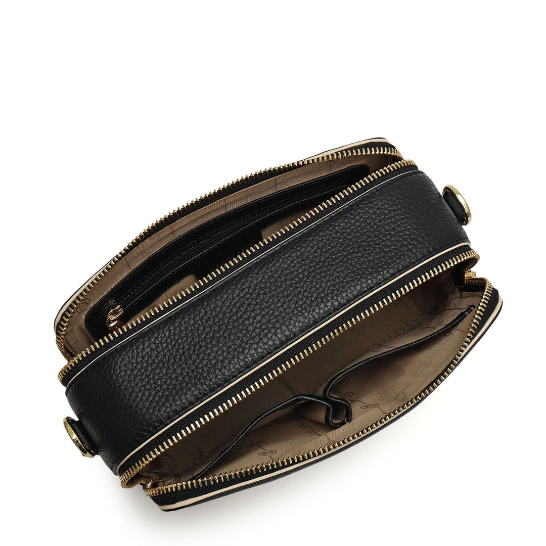 Small Wax Leather Sling - Black & Marshmallow