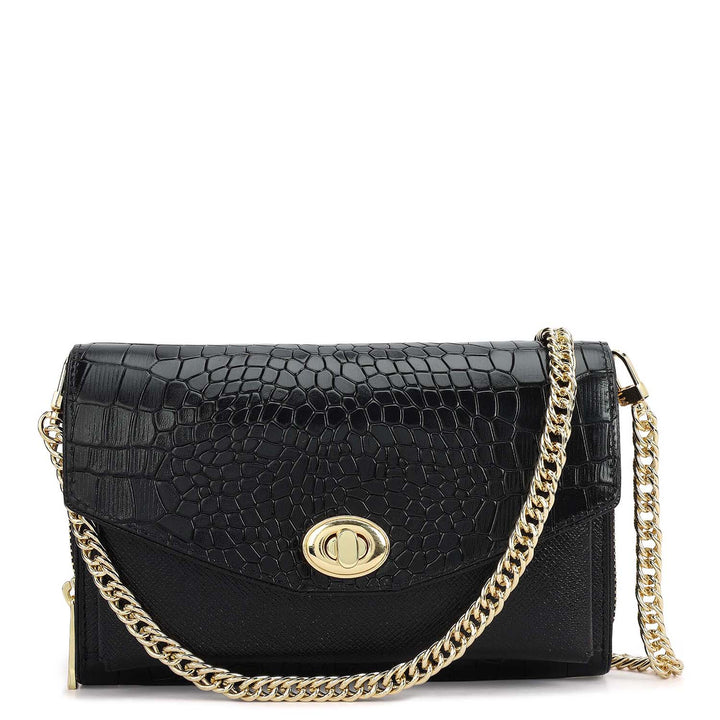 Croco Franzy Leather Ladies Wallet - Black